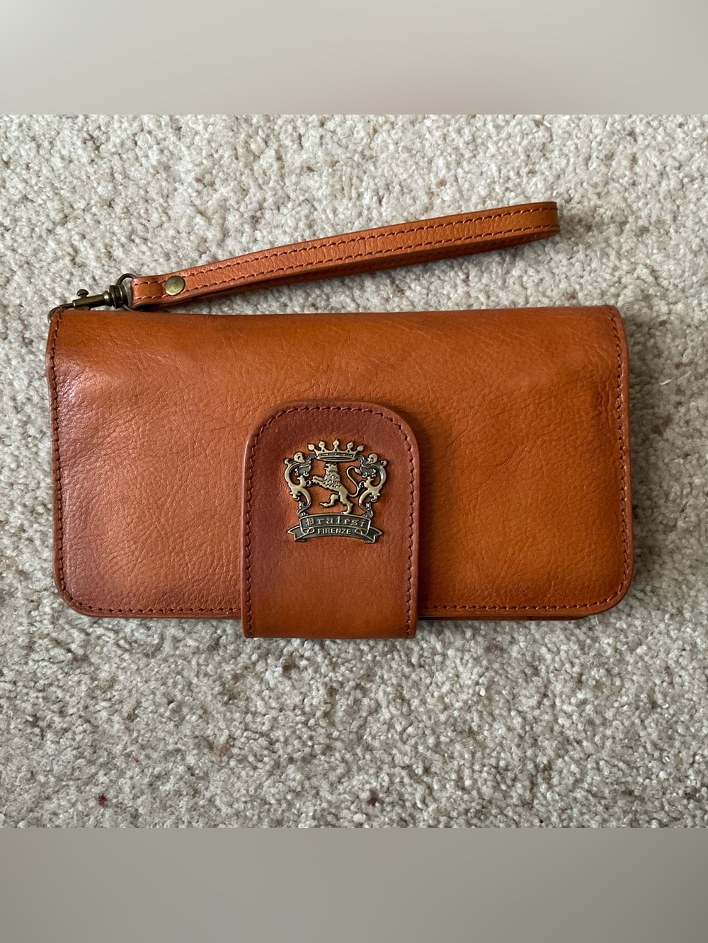 Pratesi Firenze Vintage Cognac Leather Wristlet Organizer - Made in Italy